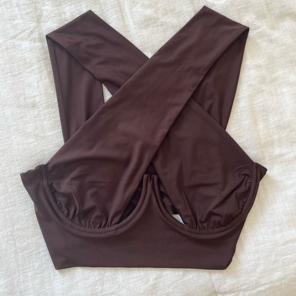 Brown crop top low cut